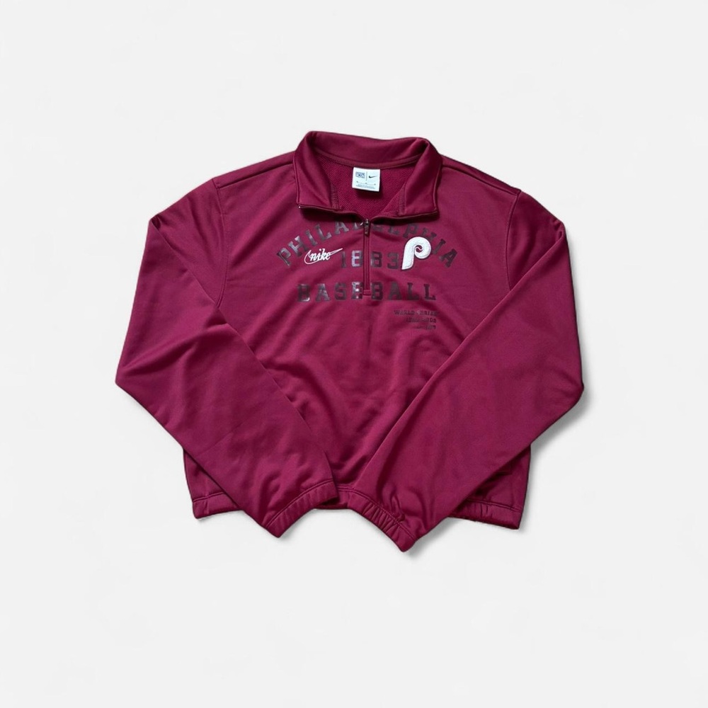 Philadelphia Phillies Nike Women's Rewind Half-Zip Semi-Cropped Sweatshirt